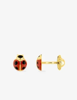 Boucles d'oreilles coccinelle or jaune 375‰ et laque SO OR