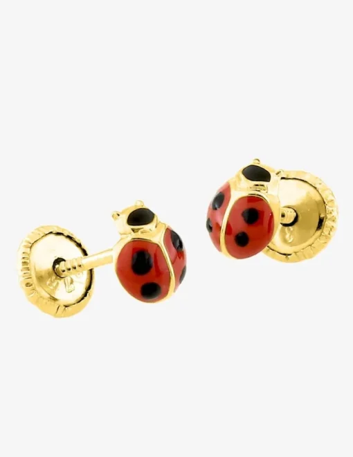 Boucles d'oreilles coccinelle or jaune 375‰ et laque SO OR