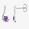 Boucles d'oreilles courbes bicolores pierres violettes argent rhodié 925‰ avec oxyde de zirconium SO OR