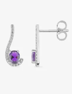 Boucles d'oreilles courbes bicolores pierres violettes argent rhodié 925‰ avec oxyde de zirconium SO OR