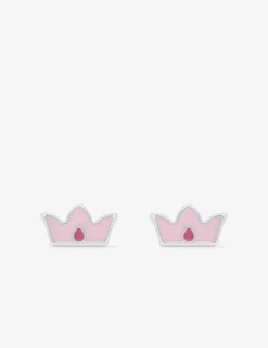 Boucles d'oreilles couronnes argent 925 ‰ laque rose SO OR