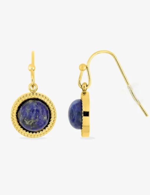 Boucles d'oreilles crochet acier doré et lapis-lazuli bleu SO OR
