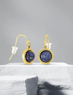 Boucles d'oreilles crochet acier doré et lapis-lazuli bleu SO OR