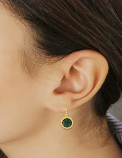 Boucles d'oreilles crochet acier doré et malachite SO OR