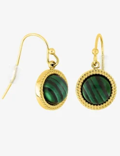 Boucles d'oreilles crochet acier doré et malachite SO OR