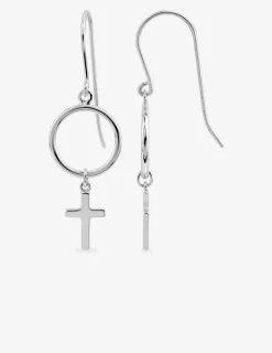 Boucles d'oreilles crochet cercle et croix argent 925‰ rhodié SO OR