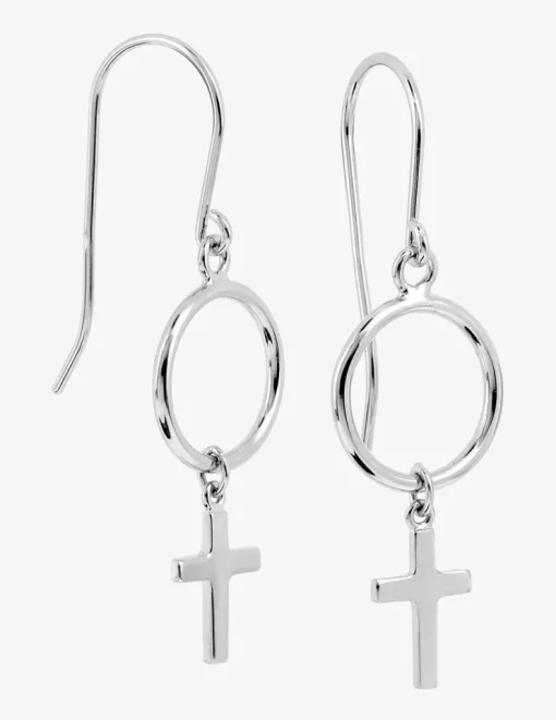 Boucles d'oreilles crochet cercle et croix argent 925‰ rhodié SO OR
