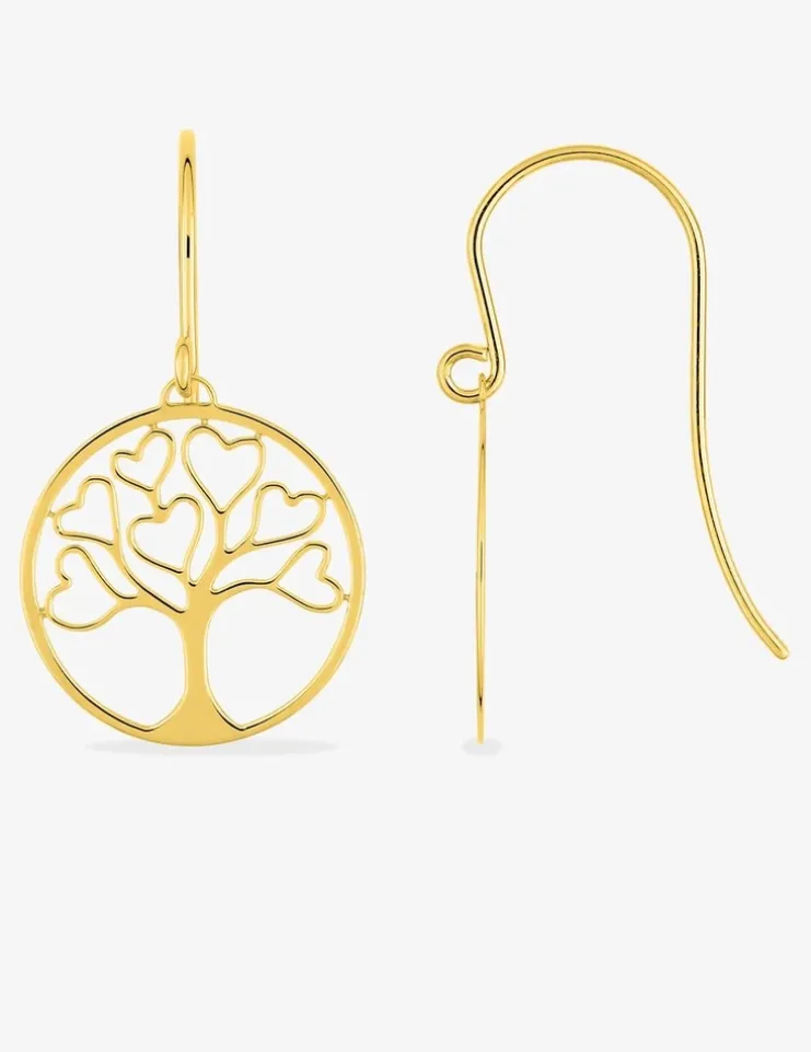Boucles d'oreilles crochet arbre de vie cœurs ajourés plaqué or SO OR