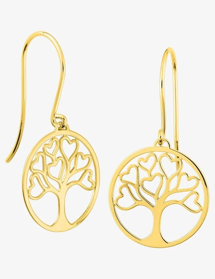 Boucles d'oreilles crochet arbre de vie cœurs ajourés plaqué or SO OR