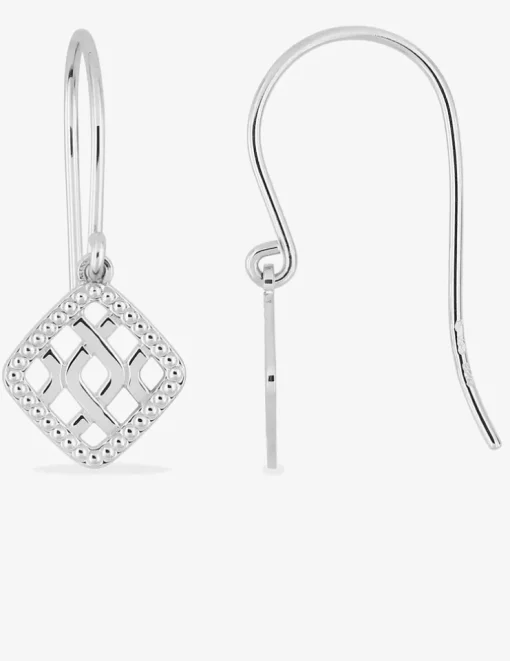 Boucles d'oreilles crochet argent 925 ‰ rhodié pendentif quadrillé SO OR