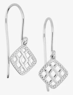 Boucles d'oreilles crochet argent 925 ‰ rhodié pendentif quadrillé SO OR