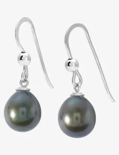 Boucles d'oreilles crochet argent 925‰ rhodié et perle de culture d'eau douce noire 8 mm SO OR