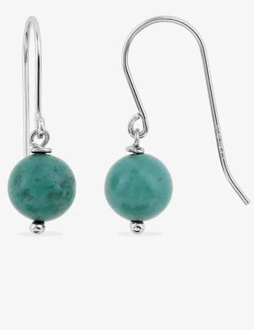Boucles d'oreilles crochet argent 925‰ rhodié et turquoise 8 mm SO OR