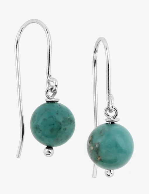 Boucles d'oreilles crochet argent 925‰ rhodié et turquoise 8 mm SO OR