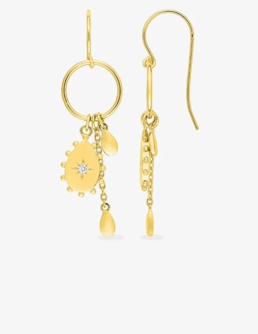 Boucles d'oreilles crochet breloques gouttes plaqué or et oxyde de zirconium SO OR