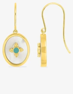 Boucles d'oreilles crochet plaqué or, ovale nacre et laque bleue SO OR