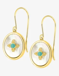 Boucles d'oreilles crochet plaqué or, ovale nacre et laque bleue SO OR