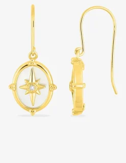 Boucles d'oreilles crochet plaqué or, ovale nacre et oxyde de zirconium SO OR