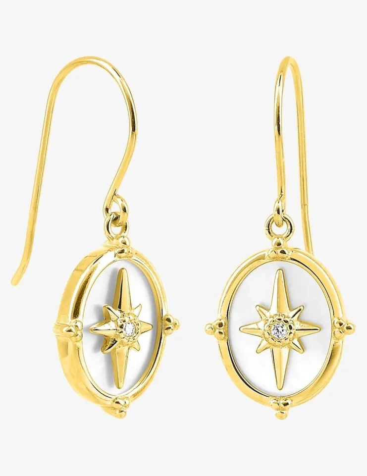 Boucles d'oreilles crochet plaqué or, ovale nacre et oxyde de zirconium SO OR