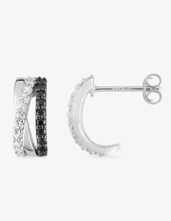 Boucles d'oreilles croisées bicolores argent rhodié 925‰ avec oxyde de zirconium. SO OR