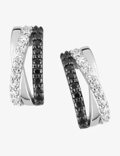 Boucles d'oreilles croisées bicolores argent rhodié 925‰ avec oxyde de zirconium. SO OR