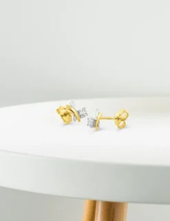 Boucles d'oreilles croisillon en or 375‰ et oxyde de zirconium SO OR