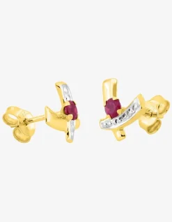 Boucles d'oreilles croix bicolore or jaune 375‰, rhodium et rubis SO OR