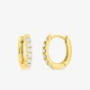 Boucles d'oreilles créoles en or jaune 375 ‰, six diamants synthétiques 0,15 ct SO OR