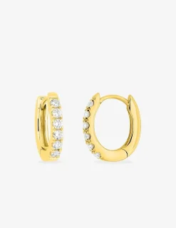 Boucles d'oreilles créoles en or jaune 375 ‰, six diamants synthétiques 0,15 ct SO OR