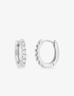 Boucles d'oreilles créoles en or blanc 375 ‰, six diamants synthétiques 0,15 ct SO OR