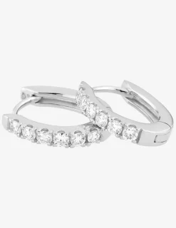 Boucles d'oreilles créoles en or blanc 375 ‰, six diamants synthétiques 0,15 ct SO OR