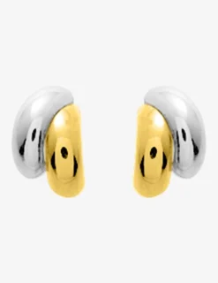 Boucles d'oreilles créoles bicolores anneaux bombés or 750‰ SO OR