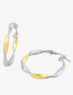 Boucles d'oreilles créoles torsadées bicolores en or 375 ‰ SO OR