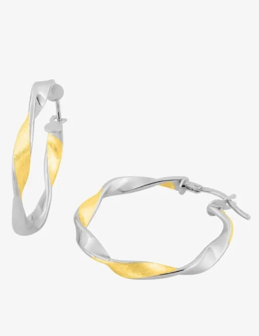 Boucles d'oreilles créoles torsadées bicolores en or 375 ‰ SO OR