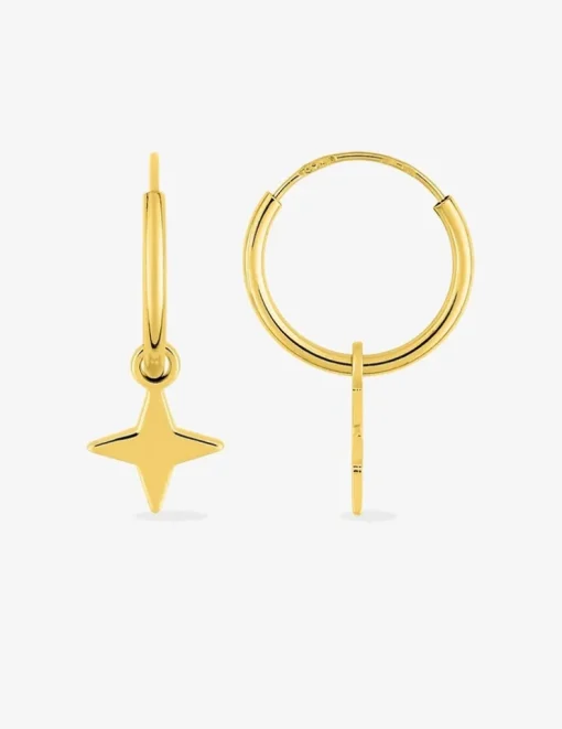 Boucles d'oreilles créoles à motifs amovibles étoiles 4 branches or jaune 375‰ SO OR