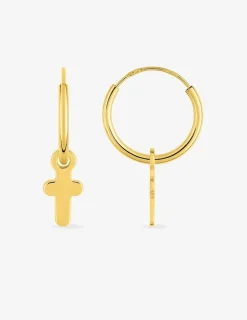 Boucles d'oreilles créoles à motifs amovibles croix or jaune 375‰ SO OR