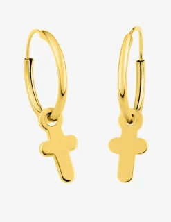 Boucles d'oreilles créoles à motifs amovibles croix or jaune 375‰ SO OR
