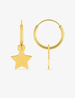 Boucles d'oreilles créoles à motifs amovibles étoiles 5 branches or jaune 375‰ SO OR