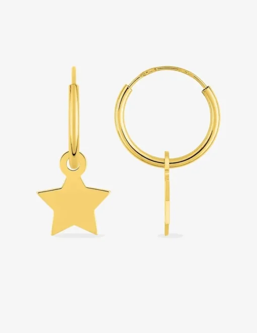 Boucles d'oreilles créoles à motifs amovibles étoiles 5 branches or jaune 375‰ SO OR