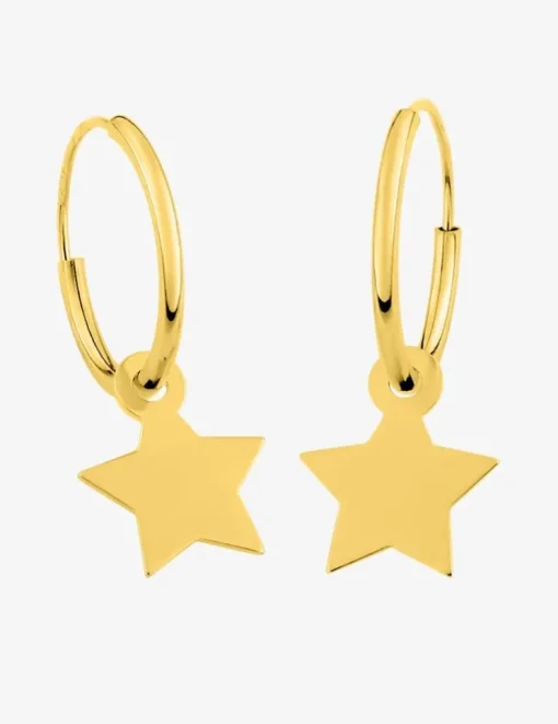 Boucles d'oreilles créoles à motifs amovibles étoiles 5 branches or jaune 375‰ SO OR