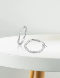 Boucles d'oreilles créoles froissées or blanc diamètre 25 mm 375 ‰ SO OR