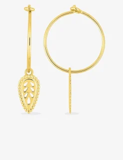 Boucles d'oreilles créoles et motif feuille en plaqué or SO OR