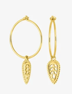 Boucles d'oreilles créoles et motif feuille en plaqué or SO OR