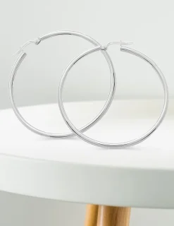 Boucles d'oreilles créoles lisses or blanc 750 ‰ diamètre ext 40 mm SO OR