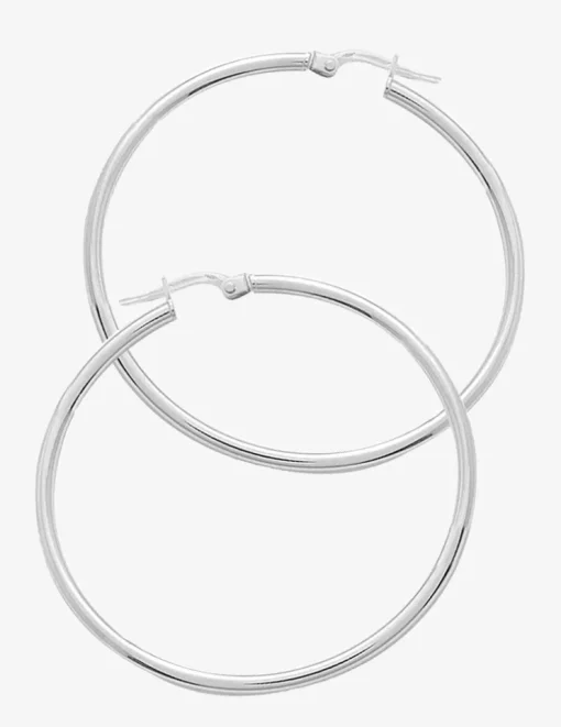 Boucles d'oreilles créoles lisses or blanc 750 ‰ diamètre ext 40 mm SO OR