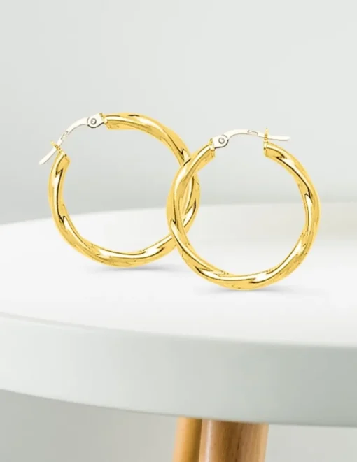 Boucles d'oreilles créoles torsadées or jaune 750 ‰ diamètre ext 20 mm SO OR
