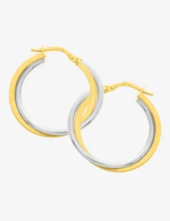 Boucles d'oreilles créoles motif croisé bicolore or 750 ‰ SO OR