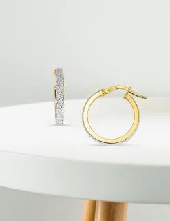 Boucles d'oreilles créoles bicolores or 750 ‰ finition glitter SO OR