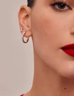 Boucles d'oreilles créoles bicolores or 750 ‰ finition glitter SO OR