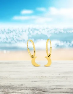 Boucles d'oreilles créoles à motifs amovibles lunes or jaune 375‰ SO OR